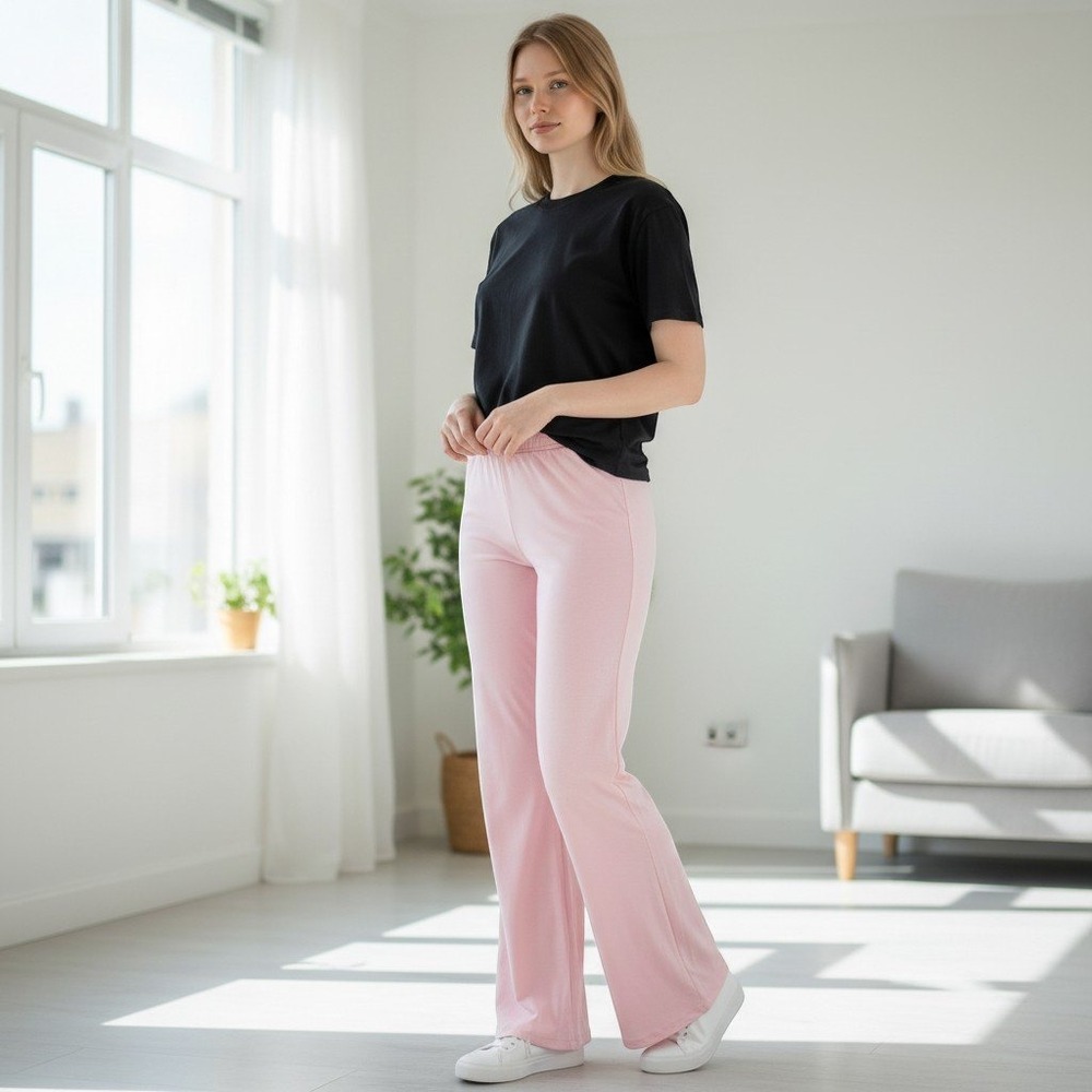 Skims Sleepwear Pants Pink Wide Leg Pajama Bottoms Size XL Lettuce Edge Hem